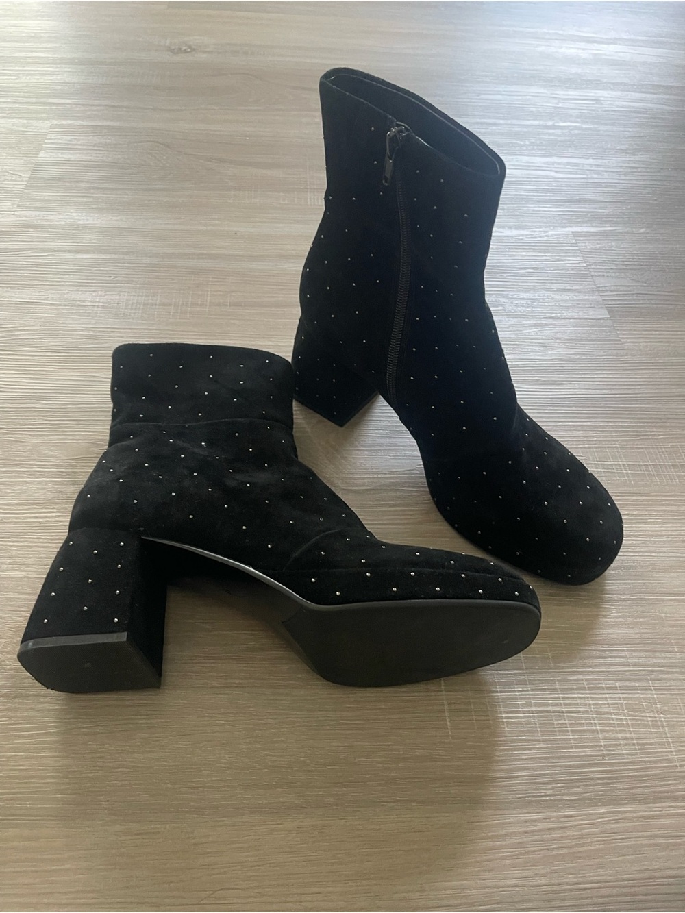 Vaneli Black Suede Studded Ankle Boots